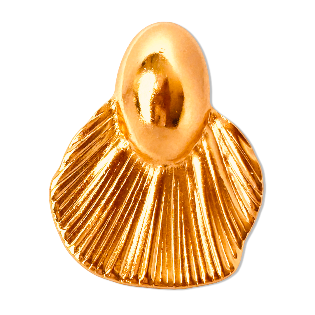 Close-up of ribbed gold tail shape shine and curved silhouette- dainty chic minimalist elegant gold plated earrings - hypoallergenic anti‑tarnish waterproof nickel‑free lead‑free gold plated earrings - scratch‑resistant fade‑resistant water‑resistant gold plated earrings 