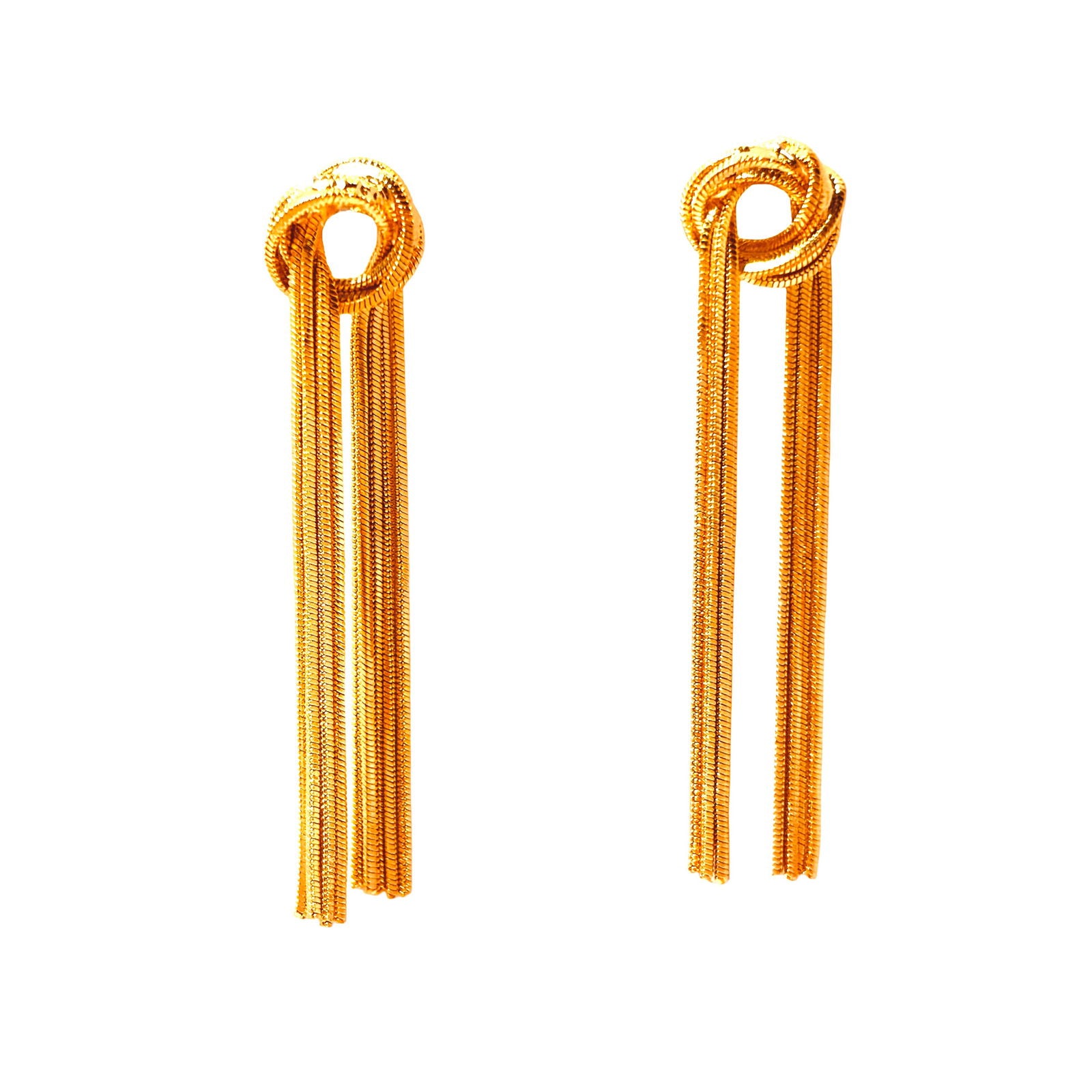 waterproof 18K gold plated knot chain long earrings gift for her under 2000 - hypoallergenic 18K gold plated stainless steel statement dangle earrings birthday gift under 2000 - anti-tarnish 18K gold plated tassel festive dangle party earrings anniversary gift for her under 2000 - Rakhi gifts for sister under 2000 - jewelry Raksha Bandhan gifts - gold earrings under 1500
