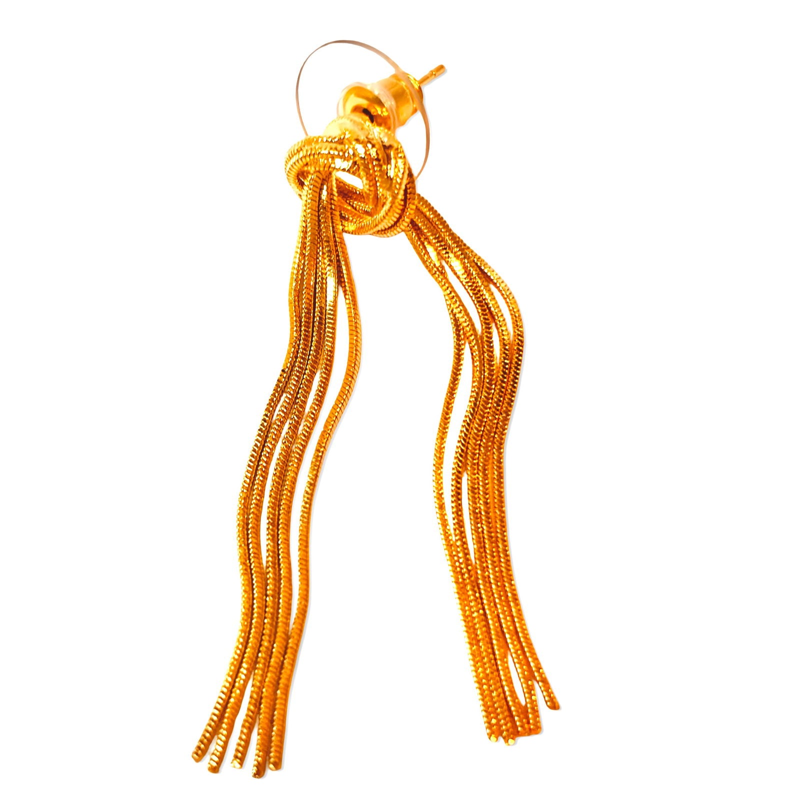 Close up of 18K gold plated knot loop chain earrings – minimalist daily wear