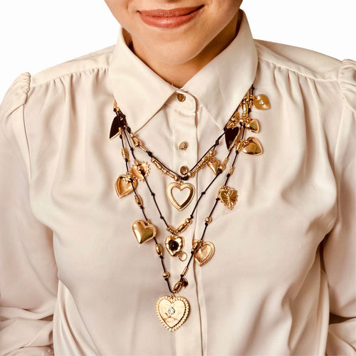 Black and gold heart necklace – two-tone statement with linked hearts