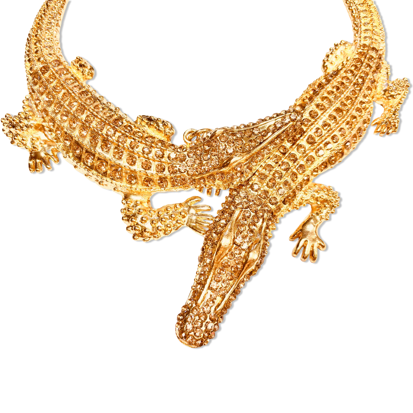Close-up of crocodile hasli showing intertwined crystal-studded chain texture - elegant gold plated choker - Bold statement necklace - hypoallergenic anti‑tarnish waterproof nickel‑free necklace