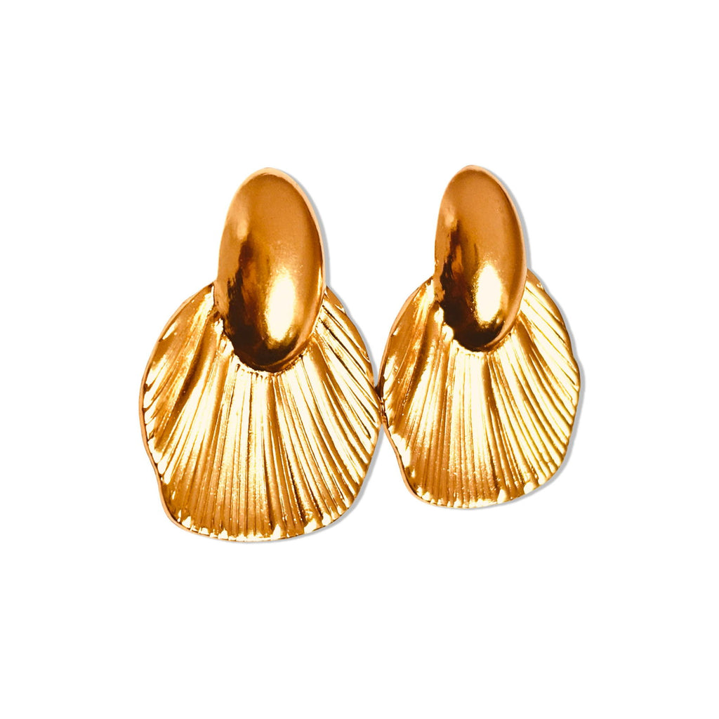 Fish tail ribbed earrings – gold-plated sculptural drop design- dainty chic minimalist elegant gold plated earrings - hypoallergenic anti‑tarnish waterproof nickel‑free lead‑free gold plated earrings - scratch‑resistant fade‑resistant water‑resistant gold plated earrings 