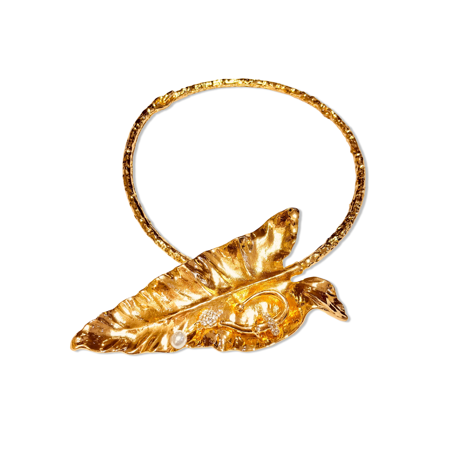 18K gold-plated golden leaf hasli necklace – sculptural statement choker - party statement neckklace
