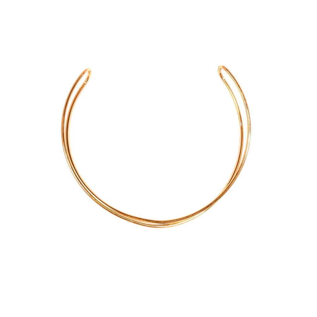 Flat-lay of 18K gold-plated intertwined double-layer hasli necklace - Statement elegant chic minimalist gold plated necklace/choker