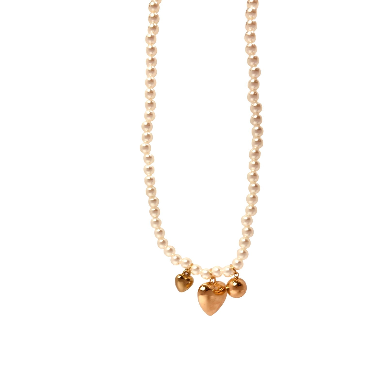 Triple hearts charm clustered pearl necklace – gold-plated pendant with dainty pearls -  Statement elegant gold plated necklace - hypoallergenic anti‑tarnish waterproof nickel‑free gold plated necklace 